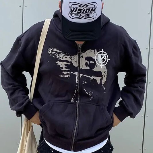 Y2K Grunge Zip Hoodie