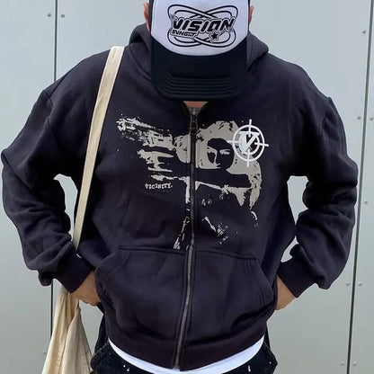 Y2K Grunge Zip Hoodie