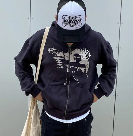Y2K Grunge Zip Hoodie