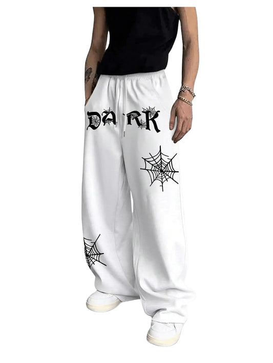 GLITRAW Mens Y2K Graphic Joggers with Pockets White XL